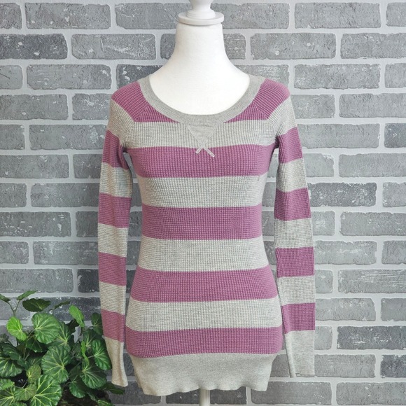 American Eagle Y2K Slim Fit Striped Waffle Knit Sweater Twilight Inspired Medium - Picture 3 of 8